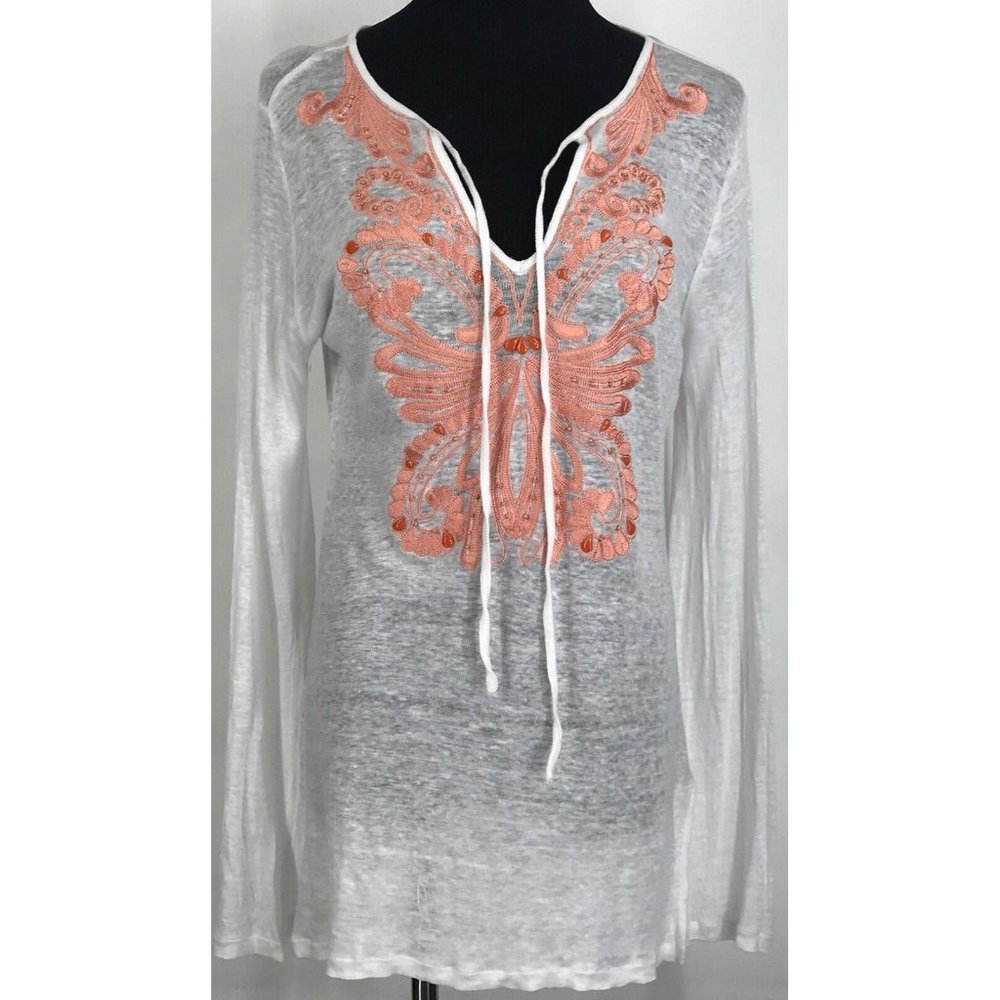 INC International concepts Blouse Womens Medium M Top Shirt Sheer Embroidered